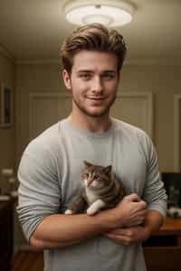 smiling masculine  man posing with a cute pet