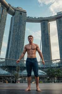 smiling man as digital nomad in Singapore with Marina Bay Sands in background