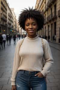 smiling woman as digital nomad in Barcelona center
