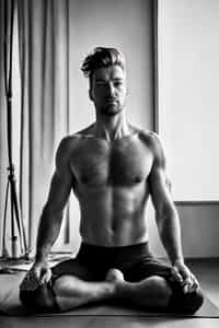 an attractive masculine  man practicing yoga or meditation