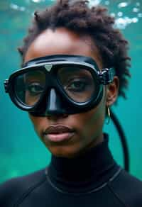 woman as a scuba diver wearing diving goggles and wearing a wetsuit