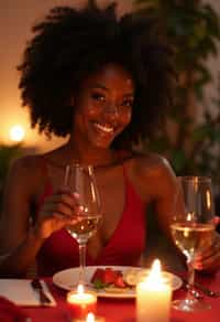 woman celebrating Valentine's Day with romantic dinner