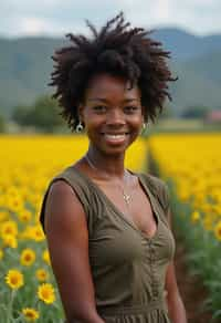 woman farmer with farm in background