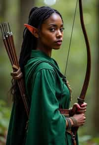 woman as a Medieval Elf Archer Warrior in Green Robe