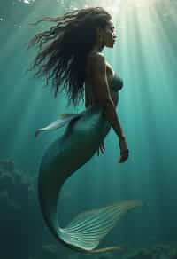 woman as a Mermaid the head and upper body of a human and the tail of a fish