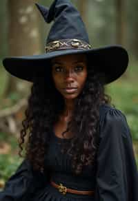 woman as a Witch with a Alewife witch hat in the 14th century doing withcraft