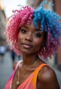 woman as a progressive LGBTQ activist with pink or blue hair