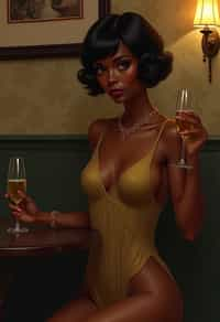 woman, dimly lit upscale 1920s speakeasy, relaxed pose, fantasy, art deco, detailed painterly digital art style by coles phillips and alfred charles parker, 🍸🍋