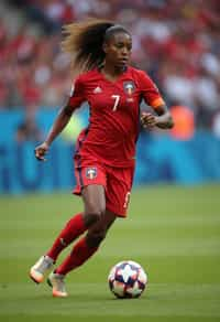 woman as Football Player in the FIFA World Cup playing in a Football Match