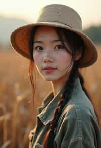 woman farmer with farm in background