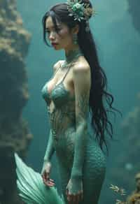 woman as a Mermaid the head and upper body of a human and the tail of a fish