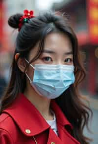 woman wearing a Covid n95 mask in 2020. outside