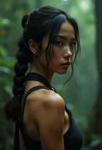 woman   as Lara Croft in Tombraider, in rainforest, cinematic lighting