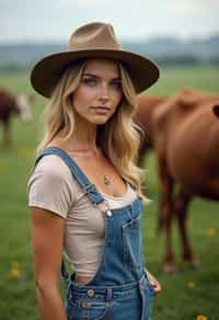 woman farmer with farm in background