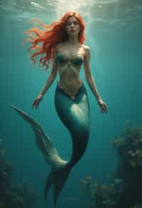 woman as a Mermaid the head and upper body of a human and the tail of a fish