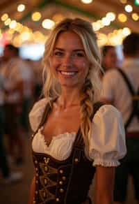 happy woman in Lederhosen for Oktoberfest at Oktoberfest