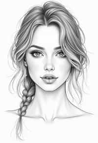 woman drawn as line art sketch with pencil. fine details. extremely detailed