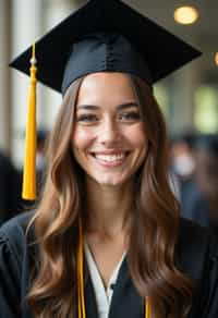 happy  woman in Graduation Ceremony wearing a square black Graduation Cap with yellow tassel at college