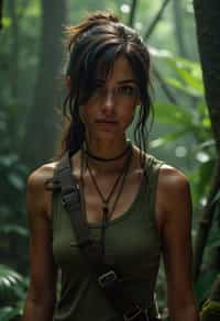 woman   as Lara Croft in Tombraider, in rainforest, cinematic lighting