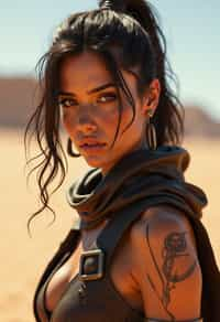 woman in style of mad max warrior in desert _ unreal _ 5 _ daz. _ rpg _ shot _ extremely _ detailed _ artgerm _ greg _ rutkowski _ greg