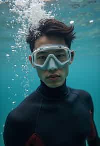 man as a scuba diver wearing diving goggles and wearing a wetsuit