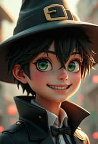 man as the personification of the Halloween holiday in the form of man with a villain's smile, (cute)cute hats, cute cheeks, unreal engine, highly detailed, artgerm digital illustration, woo tooth, studio ghibli, deviantart, sharp focus, artstation, by Alexei Vinogradov bakery, sweets, emerald eyes