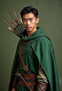 man as a Medieval Elf Archer Warrior in Green Robe