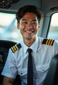 man as a Airline Pilot inside the Cockpit with white shirt Pilot Uniform