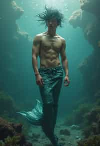 man as a Mermaid the head and upper body of a human and the tail of a fish