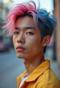 man as a progressive LGBTQ activist feminist with pink or blue hair