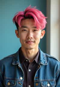 man as a progressive LGBTQ activist with pink or blue hair