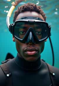 man as a scuba diver wearing diving goggles and wearing a wetsuit