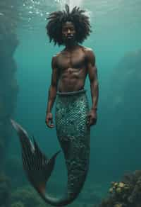 man as a Mermaid the head and upper body of a human and the tail of a fish