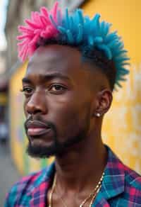 man as a progressive LGBTQ activist with pink or blue hair