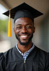 happy  man in Graduation Ceremony wearing a square black Graduation Cap with yellow tassel at college