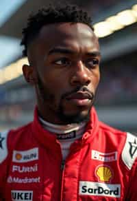 Ultra realistic photograph of man as Formula 1 race driver