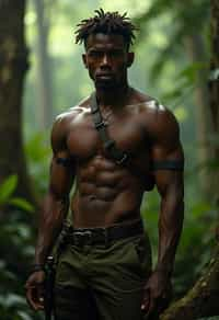 man as masculine male sidekick of Lara Croft  in Tombraider, in rainforest, cinematic lighting