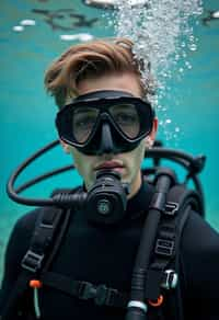 man as a scuba diver wearing diving goggles and wearing a wetsuit