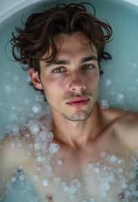 man lying in a bath of ice cubes