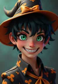 man as the personification of the Halloween holiday in the form of man with a villain's smile, (cute)cute hats, cute cheeks, unreal engine, highly detailed, artgerm digital illustration, woo tooth, studio ghibli, deviantart, sharp focus, artstation, by Alexei Vinogradov bakery, sweets, emerald eyes