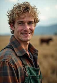 man farmer with farm in background