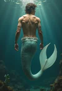 man as a Mermaid the head and upper body of a human and the tail of a fish