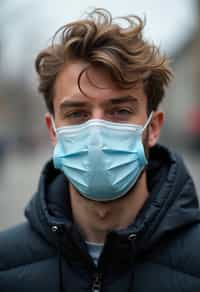 man wearing a Covid n95 mask in 2020. outside