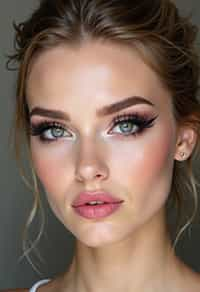 make up ideas for man. fake eyelashes, perfect cat eyeliner, light pink lipstick