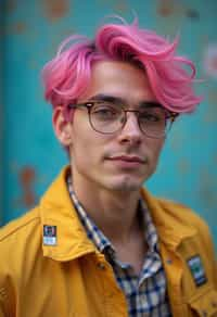 man as a progressive LGBTQ activist with pink or blue hair