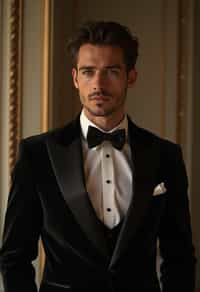 an alluring masculine  man dressed in elegant evening wear