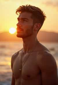 masculine  man enjoying a sunset at a beach or park