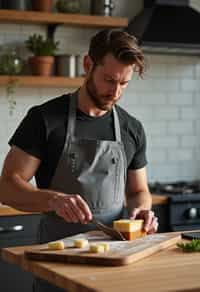 masculine  man cooking or baking in a modern kitchen