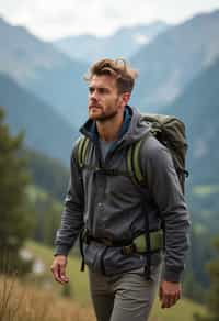 masculine  man in going hiking outdoors in mountains