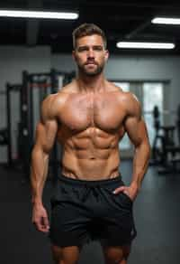 masculine  man wearing  or shorts and sports top in the fitness gym